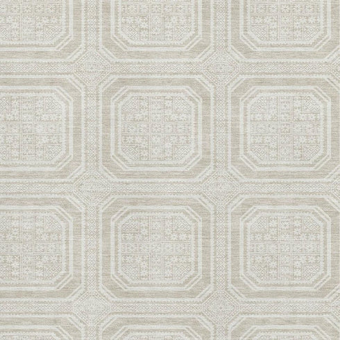 5' X 8' Beige Ivory And Taupe Geometric Washable Area Rug With UV Protection