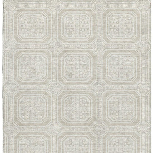 5' X 8' Beige Ivory And Taupe Geometric Washable Area Rug With UV Protection