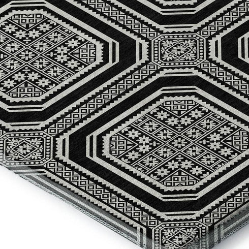 5' X 8' Black Ivory And Gray Geometric Washable Area Rug With UV Protection