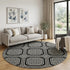 8' X 8' Black Ivory And Gray Geometric Washable Round Rug With UV Protection