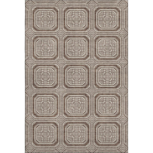 8' Brown Beige And Taupe Geometric Washable Area Rug With UV Protection