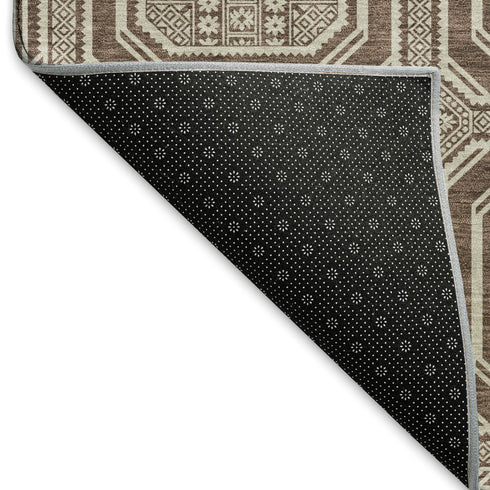 8' Brown Beige And Taupe Geometric Washable Area Rug With UV Protection