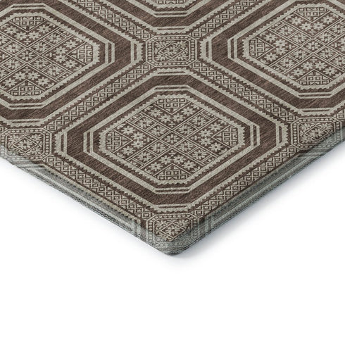 8' Brown Beige And Taupe Geometric Washable Area Rug With UV Protection