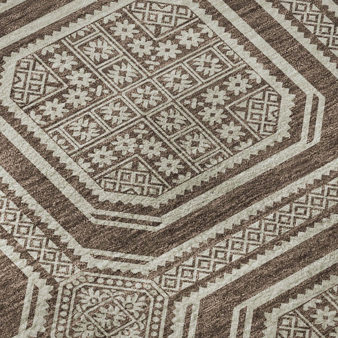8' Brown Beige And Taupe Geometric Washable Area Rug With UV Protection