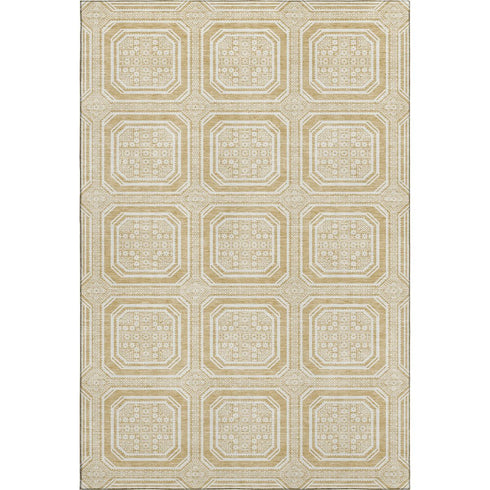 9' X 12' Gold And Ivory Geometric Washable Area Rug With UV Protection