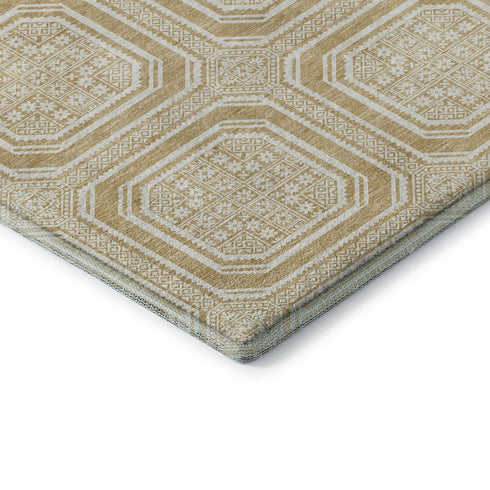 9' X 12' Gold And Ivory Geometric Washable Area Rug With UV Protection