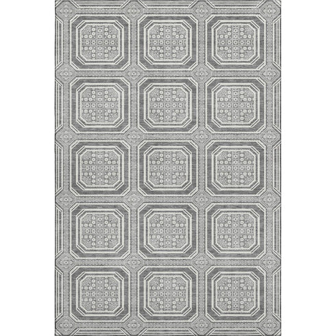 5' X 8' Gray And Ivory Geometric Washable Area Rug With UV Protection