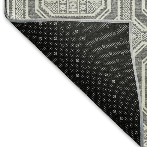 5' X 8' Gray And Ivory Geometric Washable Area Rug With UV Protection