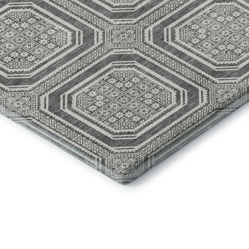 5' X 8' Gray And Ivory Geometric Washable Area Rug With UV Protection