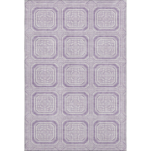 5' X 8' Lavender And Ivory Geometric Washable Area Rug With UV Protection