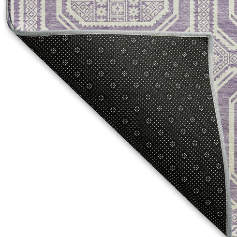 5' X 8' Lavender And Ivory Geometric Washable Area Rug With UV Protection