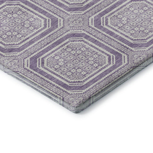 5' X 8' Lavender And Ivory Geometric Washable Area Rug With UV Protection