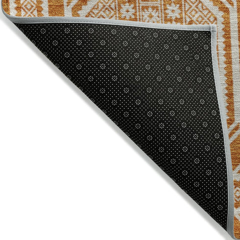 8' X 8' Terra Cotta And Ivory Geometric Washable Round Rug With UV Protection