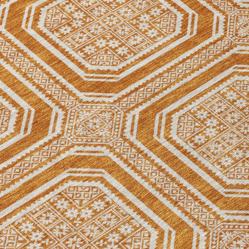9' X 12' Terra Cotta And Ivory Geometric Washable Area Rug With UV Protection