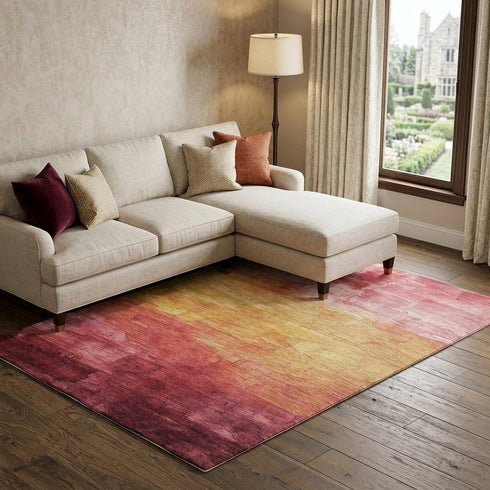 9' X 12' Blush Orange And Pink Striped Washable Area Rug With UV Protection