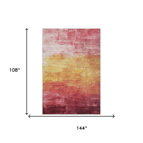 9' X 12' Blush Orange And Pink Striped Washable Area Rug With UV Protection