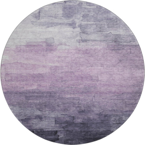 8' X 8' Lavender And Lilac Striped Washable Round Rug With UV Protection