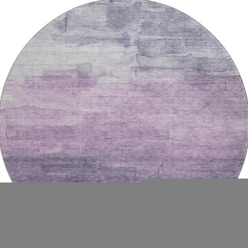 8' X 8' Lavender And Lilac Striped Washable Round Rug With UV Protection