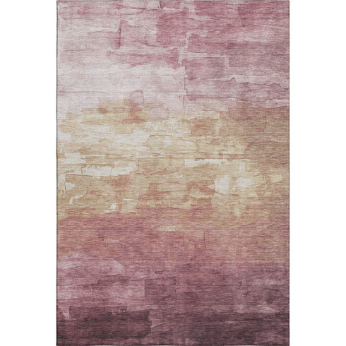 5' X 8' Mauve Beige And Pink Striped Washable Area Rug With UV Protection