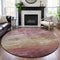 8' X 8' Mauve Beige And Pink Striped Washable Round Rug With UV Protection