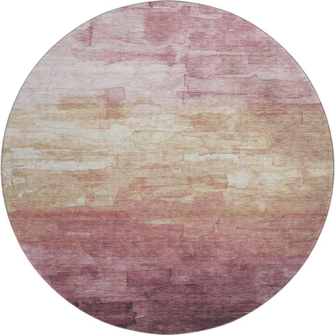 8' X 8' Mauve Beige And Pink Striped Washable Round Rug With UV Protection
