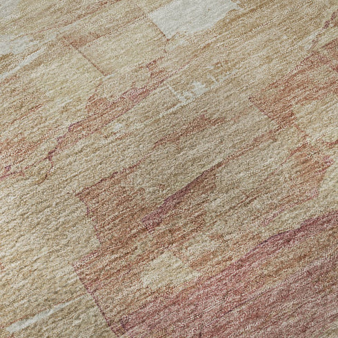 8' X 8' Mauve Beige And Pink Striped Washable Round Rug With UV Protection