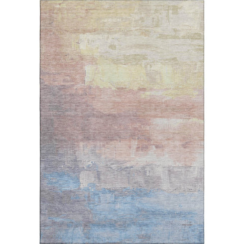5' X 8' Beige Salmon And Blue Abstract Washable Area Rug With UV Protection