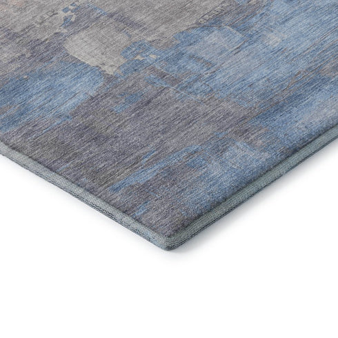 5' X 8' Beige Salmon And Blue Abstract Washable Area Rug With UV Protection