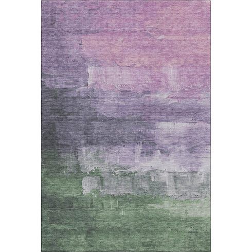 5' X 8' Lavender And Green Abstract Washable Area Rug With UV Protection