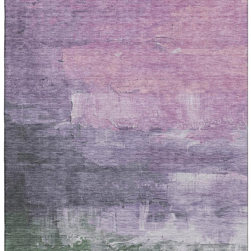 5' X 8' Lavender And Green Abstract Washable Area Rug With UV Protection