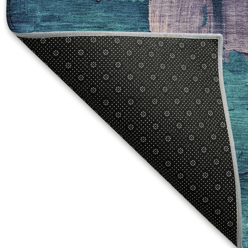5' X 8' Merlot Gold Blue And Purple Abstract Washable Area Rug With UV Protection