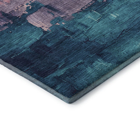 5' X 8' Merlot Gold Blue And Purple Abstract Washable Area Rug With UV Protection