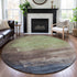 8' X 8' Coffee Green And Blue Abstract Washable Round Rug With UV Protection