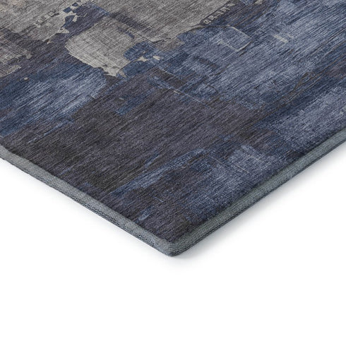 8' X 8' Coffee Green And Blue Abstract Washable Round Rug With UV Protection