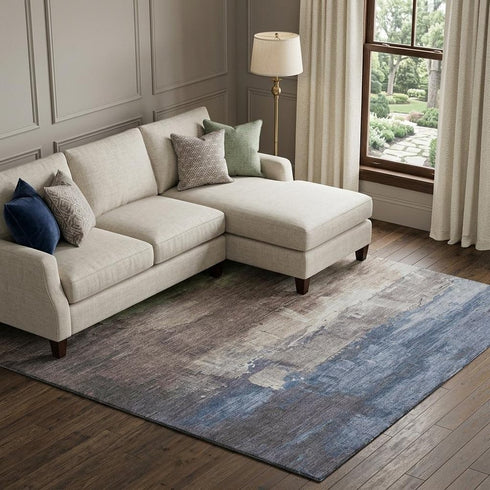 9' X 12' Coffee Green And Blue Abstract Washable Area Rug With UV Protection