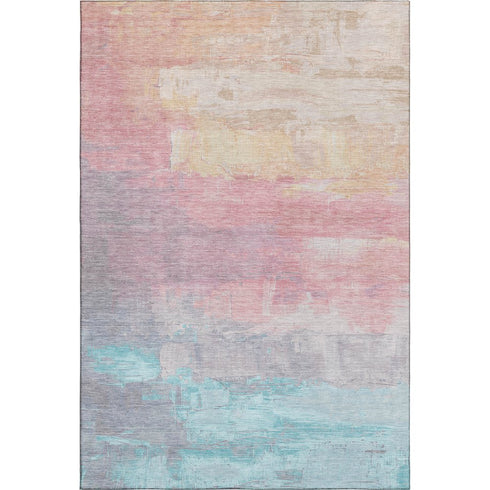 5' X 8' Salmon Silver And Teal Abstract Washable Area Rug With UV Protection