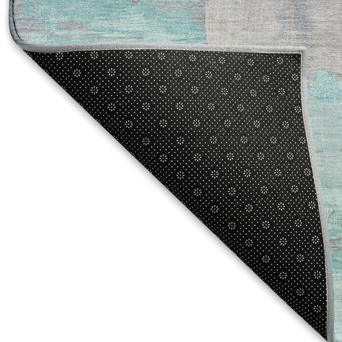 5' X 8' Salmon Silver And Teal Abstract Washable Area Rug With UV Protection
