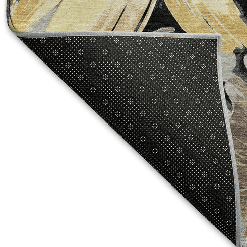 5' X 8' Black Gray And Wheat Floral Washable Area Rug With UV Protection
