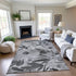 8' Gray Silver And Charcoal Floral Washable Area Rug With UV Protection