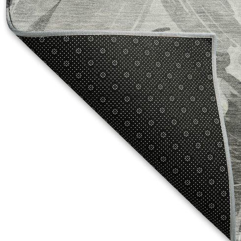 8' Gray Silver And Charcoal Floral Washable Area Rug With UV Protection