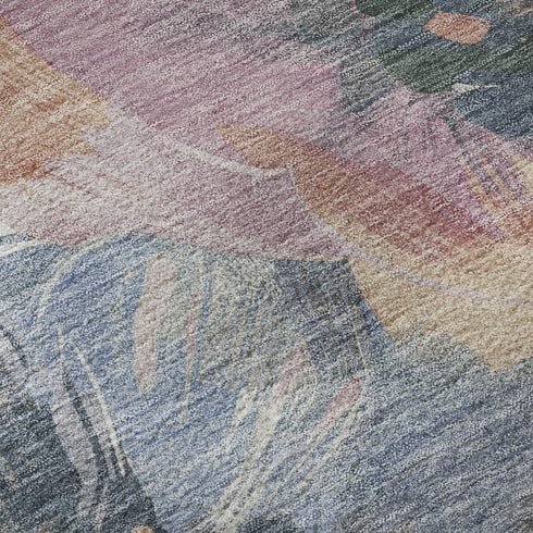 5' X 8' Pewter Salmon And Gray Floral Washable Area Rug With UV Protection