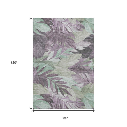 8' Lavender And Mint Green Floral Washable Area Rug With UV Protection