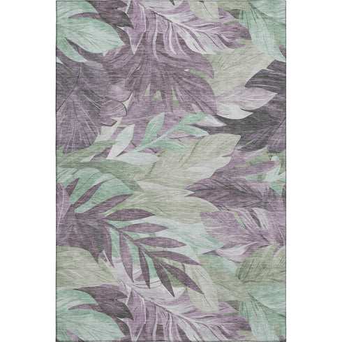 8' Lavender And Mint Green Floral Washable Area Rug With UV Protection