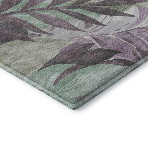 8' Lavender And Mint Green Floral Washable Area Rug With UV Protection