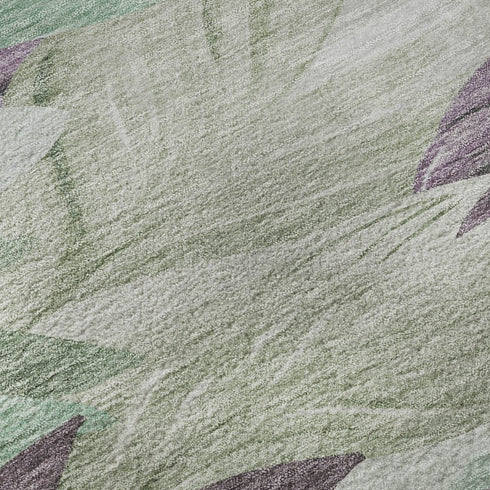 8' Lavender And Mint Green Floral Washable Area Rug With UV Protection