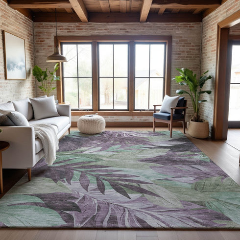 8' Lavender And Mint Green Floral Washable Area Rug With UV Protection
