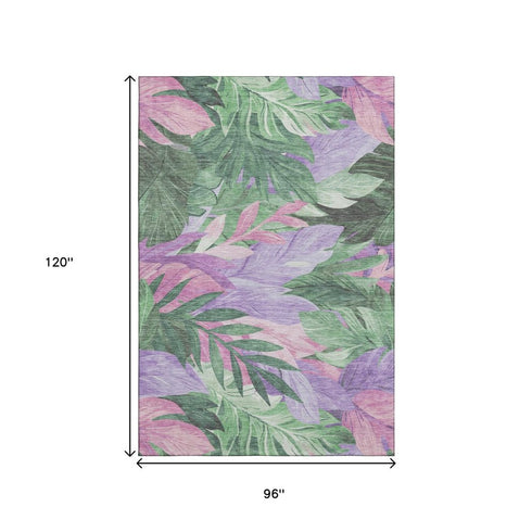 8' Sage Purple And Blush Floral Washable Area Rug With UV Protection