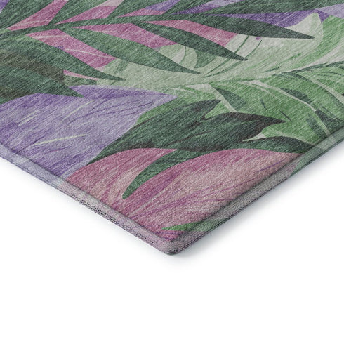 8' Sage Purple And Blush Floral Washable Area Rug With UV Protection