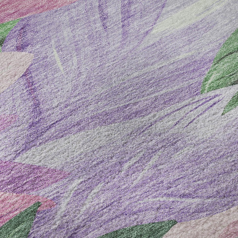 8' Sage Purple And Blush Floral Washable Area Rug With UV Protection