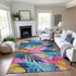 8' Sky Blue Pink And Gold Floral Washable Area Rug With UV Protection